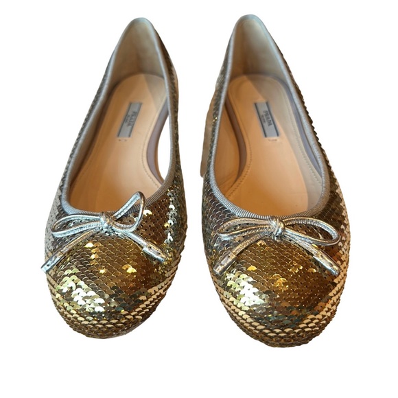 PRADA gold sequin flats, size 38 EU, VGC - Picture 3 of 14